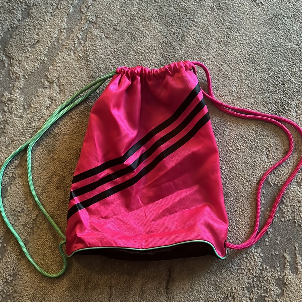 Adidas Pink / Blue Drawstring Backpack - Picture 2 of 3